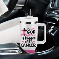 Breast Cancer Awareness Tumbler With Handle Pink Ribbon My God is Stronger Than Cancer Christian Gift - Wonder Print Shop
