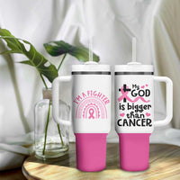 Breast Cancer Awareness Tumbler With Handle Pink Ribbon My God is Stronger Than Cancer Christian Gift - Wonder Print Shop