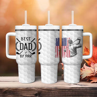 Dad Golf Tumbler With Handle Best Dad By Par Golfing Golfer American Flag Fathers Day