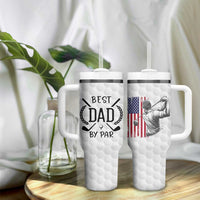 Dad Golf Tumbler With Handle Best Dad By Par Golfing Golfer American Flag Fathers Day