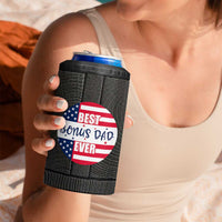 Best Bonus Dad Ever 4 in 1 Can Cooler Tumbler Step Dad American Flag