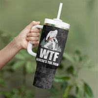 WTF Wheres The Fish Tumbler With Handle Funny Bigfoot Fishing Gifts Fathers Day