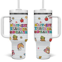 Teacher Appreciation Gifts Tumbler With Handle Happiest Teacher On Earth Retro Groovy - Wonder Print Shop