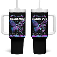 Suicide Prevention Awareness Tumbler With Handle Teal Purple Ribbon Butterfly Stay Tomorrow Needs You Therapist Psychologist - Wonder Print Shop