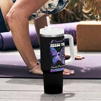 Suicide Prevention Awareness Tumbler With Handle Teal Purple Ribbon Butterfly Stay Tomorrow Needs You Therapist Psychologist - Wonder Print Shop