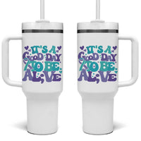 Suicide Prevention Awareness Tumbler With Handle Teal Purple Ribbon Inspirational Motivational Gifts Little Reminders Therapist Psychologist - Wonder Print Shop