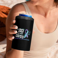 Suicide Prevention Awareness 4 in 1 Can Cooler Tumbler Teal Purple Ribbon It's Ok Not To Be Ok Therapist Psychologist - Wonder Print Shop