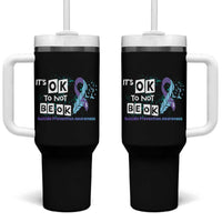Suicide Prevention Awareness Tumbler With Handle Teal Purple Ribbon It's Ok Not To Be Ok Therapist Psychologist - Wonder Print Shop