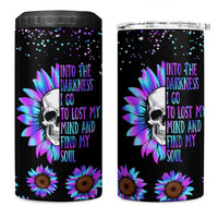 Suicide Prevention Awareness 4 in 1 Can Cooler Tumbler Teal Purple Sunflower Skull Into The Darkness I Go To Lose My Mind And Find My Soul - Wonder Print Shop