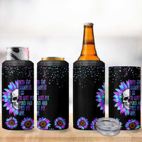 Suicide Prevention Awareness 4 in 1 Can Cooler Tumbler Teal Purple Sunflower Skull Into The Darkness I Go To Lose My Mind And Find My Soul - Wonder Print Shop