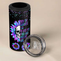 Suicide Prevention Awareness 4 in 1 Can Cooler Tumbler Teal Purple Sunflower Skull Into The Darkness I Go To Lose My Mind And Find My Soul - Wonder Print Shop