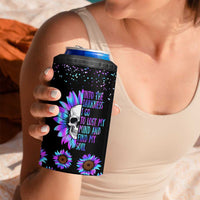 Suicide Prevention Awareness 4 in 1 Can Cooler Tumbler Teal Purple Sunflower Skull Into The Darkness I Go To Lose My Mind And Find My Soul - Wonder Print Shop