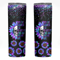 Suicide Prevention Awareness Skinny Tumbler Teal Purple Sunflower Skull Into The Darkness I Go To Lose My Mind And Find My Soul - Wonder Print Shop