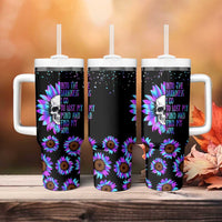 Suicide Prevention Awareness Tumbler With Handle Teal Purple Sunflower Skull Into The Darkness I Go To Lose My Mind And Find My Soul - Wonder Print Shop