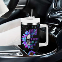 Suicide Prevention Awareness Tumbler With Handle Teal Purple Sunflower Skull Into The Darkness I Go To Lose My Mind And Find My Soul - Wonder Print Shop