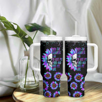 Suicide Prevention Awareness Tumbler With Handle Teal Purple Sunflower Skull Into The Darkness I Go To Lose My Mind And Find My Soul - Wonder Print Shop