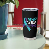 Suicide Prevention Awareness Tumbler Cup Teal Purple Ribbon Semicolon Never Stop Fighting Support Therapist Psychologist - Wonder Print Shop