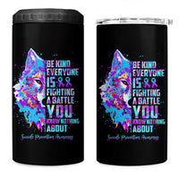Suicide Prevention Awareness 4 in 1 Can Cooler Tumbler Teal Purple Ribbon Wolf Be Kind Everyone Is Fighting A Battle You Know Nothing About - Wonder Print Shop