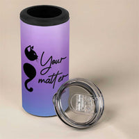 Suicide Prevention Awareness 4 in 1 Can Cooler Tumbler Teal Purple Semicolon Cat Your Matter Therapist Psychologist - Wonder Print Shop