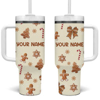 Personalized Christmas Tumbler With Handle Custom Name Coquette Bow Tree Gingerbread Xmas Gifts For Her - Wonder Print Shop