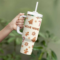 Personalized Christmas Tumbler With Handle Custom Name Coquette Bow Tree Gingerbread Xmas Gifts For Her - Wonder Print Shop
