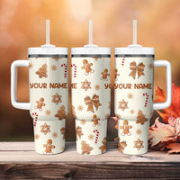 Personalized Christmas Tumbler With Handle Custom Name Coquette Bow Tree Gingerbread Xmas Gifts For Her - Wonder Print Shop