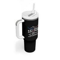 Raised On 90s Country Tumbler With Handle Vintage Western Bull Skull Cowboy American Flag