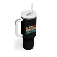 Funny Camping RV Tumbler With Handle Im Sexy And I Tow It Vintage Camper Truck Leopard