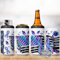 Suicide Prevention Awareness 4 in 1 Can Cooler Tumbler Teal Purple Ribbon Warrior Support USA Flag - Wonder Print Shop
