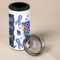 Suicide Prevention Awareness 4 in 1 Can Cooler Tumbler Teal Purple Ribbon Warrior Support USA Flag - Wonder Print Shop