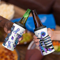 Suicide Prevention Awareness 4 in 1 Can Cooler Tumbler Teal Purple Ribbon Warrior Support USA Flag - Wonder Print Shop