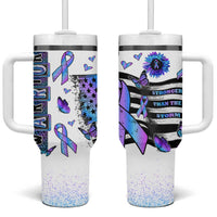 Suicide Prevention Awareness Tumbler With Handle Teal Purple Ribbon Warrior Support USA Flag - Wonder Print Shop