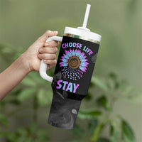Suicide Prevention Awareness Tumbler With Handle Teal Purple Sunflower Choose Life Stay Therapist Psychologist - Wonder Print Shop