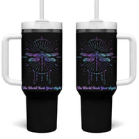 Suicide Prevention Awareness Tumbler With Handle Teal Purple Dragonfly The World Needs You Light - Wonder Print Shop