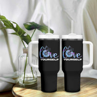 Suicide Prevention Awareness Tumbler With Handle Teal Purple Sunflower Self-Love Mental Health Positive - Wonder Print Shop