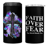 Suicide Prevention Awareness 4 in 1 Can Cooler Tumbler Teal Purple Cross Faith Over Fear Christian - Wonder Print Shop