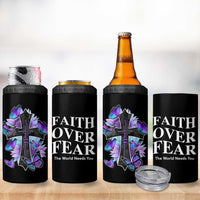 Suicide Prevention Awareness 4 in 1 Can Cooler Tumbler Teal Purple Cross Faith Over Fear Christian - Wonder Print Shop