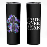 Suicide Prevention Awareness Skinny Tumbler Teal Purple Cross Faith Over Fear Christian - Wonder Print Shop