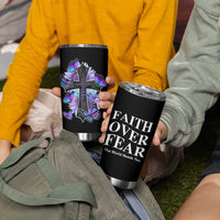 Suicide Prevention Awareness Tumbler Cup Teal Purple Cross Faith Over Fear Christian - Wonder Print Shop
