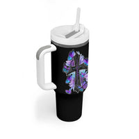 Suicide Prevention Awareness Tumbler With Handle Teal Purple Cross Faith Over Fear Christian - Wonder Print Shop
