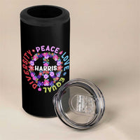 Harris 2024 Election 4 in 1 Can Cooler Tumbler Feminist Flower Peace Love Equality Hope Diversity American Flag - Wonder Print Shop