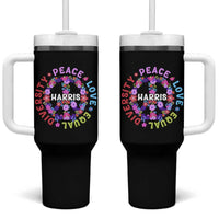 Harris 2024 Election Tumbler With Handle Feminist Flower Peace Love Equality Hope Diversity American Flag - Wonder Print Shop