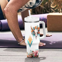 Native American Indian Pride Tumbler With Handle Never Underestimate A Women With Native Blood Tribe Southwest Tribal Bull Cow Skull Feathers - Wonder Print Shop