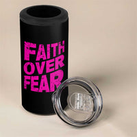 Breast Cancer Awareness 4 in 1 Can Cooler Tumbler Christian Gift Pink Ribbon USA Flag Sunflower Faith Over Fear - Wonder Print Shop