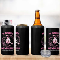 Cute Ghost Halloween Breast Cancer Awareness 4 in 1 Can Cooler Tumbler In October We Wear Pink - Wonder Print Shop