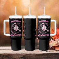 Cute Ghost Halloween Breast Cancer Awareness Tumbler With Handle In October We Wear Pink - Wonder Print Shop