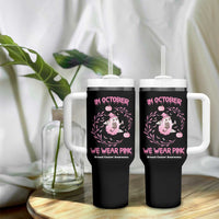 Cute Ghost Halloween Breast Cancer Awareness Tumbler With Handle In October We Wear Pink - Wonder Print Shop