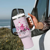 Pink Ghost Halloween Tumbler With Handle Funny Breast Cancer Ribbon - Wonder Print Shop