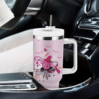 Pink Ghost Halloween Tumbler With Handle Funny Breast Cancer Ribbon - Wonder Print Shop