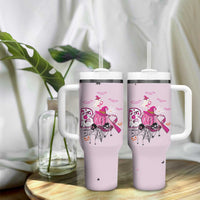 Pink Ghost Halloween Tumbler With Handle Funny Breast Cancer Ribbon - Wonder Print Shop